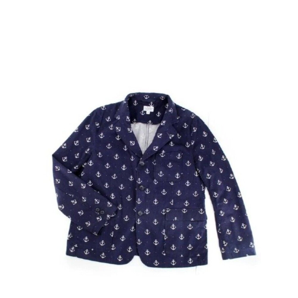 Engineered Garments Baker Jacket Blue Nautical Anchor Print Light Blazer SZ 3 L - Picture 2 of 11